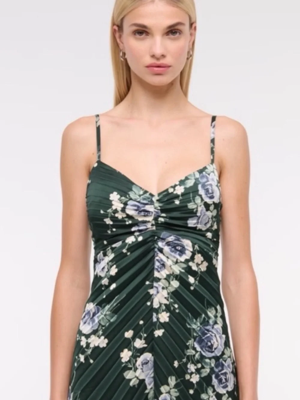 Abercrombie & Fitch Floral Satin Pleated Maxi Dress